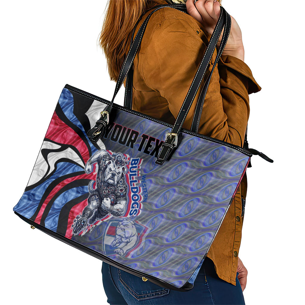 Personalised Western Bulldogs Leather Tote Bag Trippy Psychedelic Abstract Art Mascot Football Fans