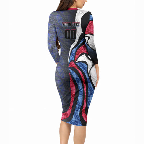 Personalised Western Bulldogs Long Sleeve Bodycon Dress Trippy Psychedelic Abstract Art Mascot Football Fans