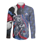 Personalised Western Bulldogs Long Sleeve Button Shirt Trippy Psychedelic Abstract Art Mascot Football Fans