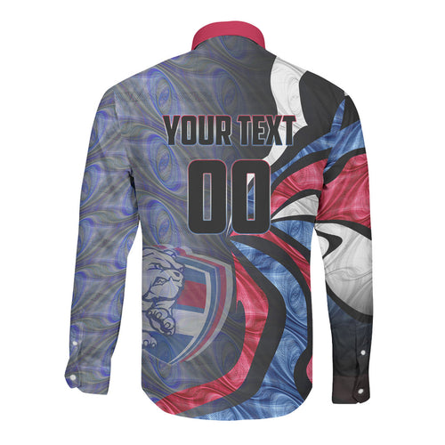 Personalised Western Bulldogs Long Sleeve Button Shirt Trippy Psychedelic Abstract Art Mascot Football Fans