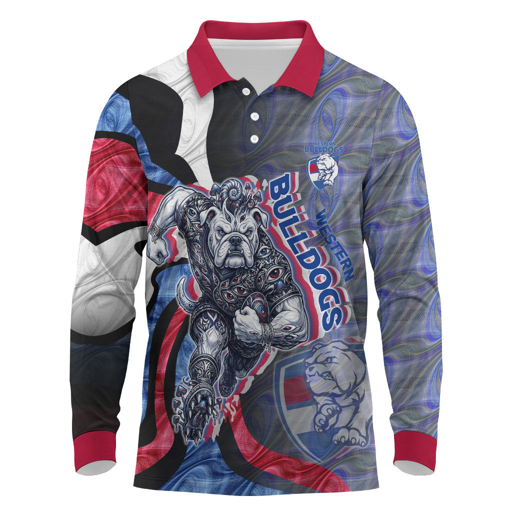Personalised Western Bulldogs Long Sleeve Polo Shirt Trippy Psychedelic Abstract Art Mascot Football Fans