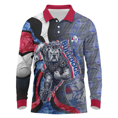 Personalised Western Bulldogs Long Sleeve Polo Shirt Trippy Psychedelic Abstract Art Mascot Football Fans