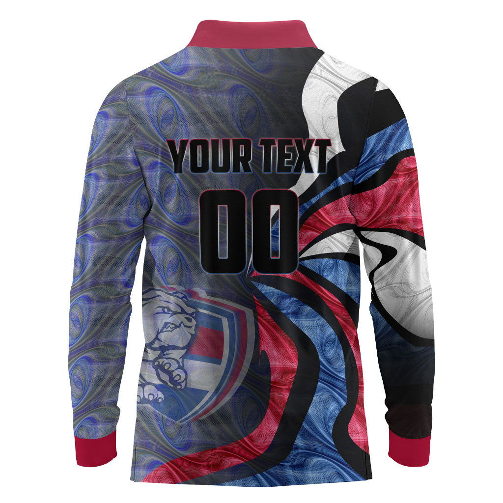 Personalised Western Bulldogs Long Sleeve Polo Shirt Trippy Psychedelic Abstract Art Mascot Football Fans