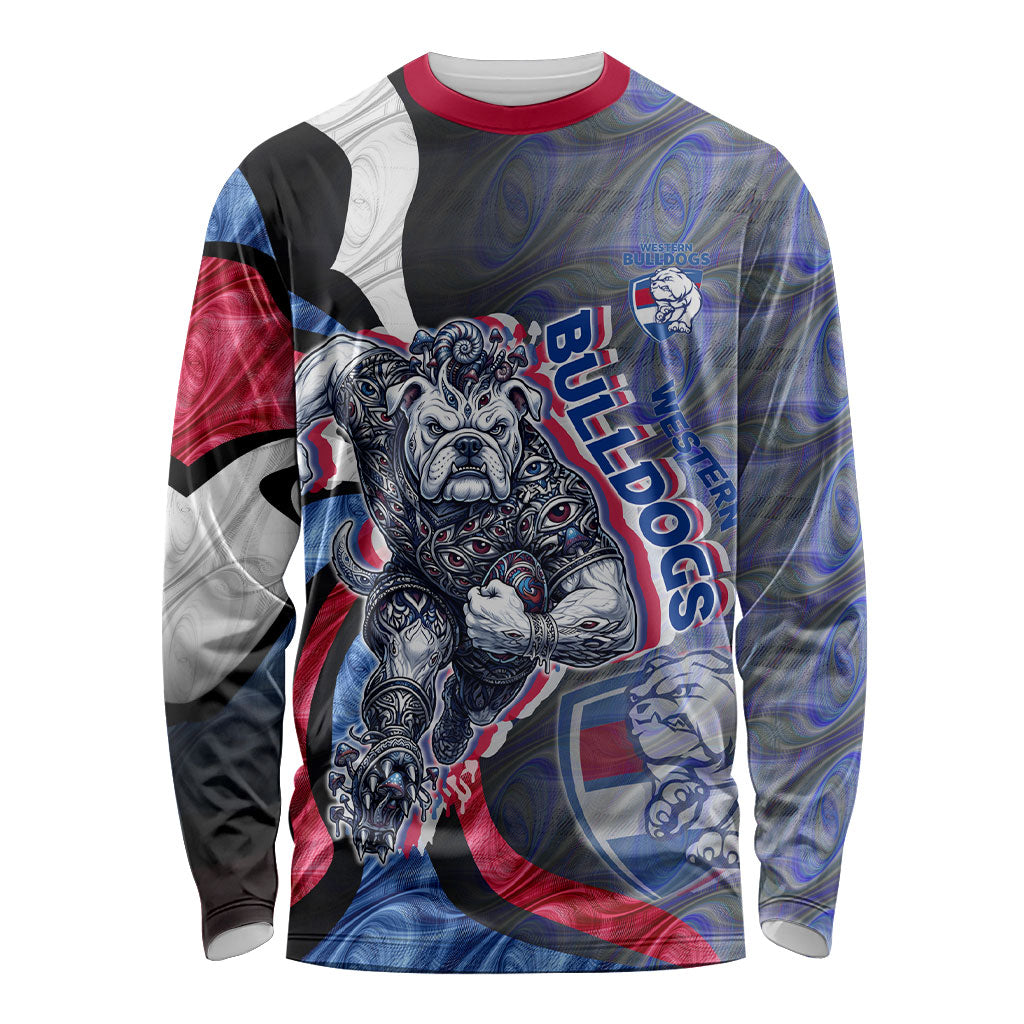 Personalised Western Bulldogs Long Sleeve Shirt Trippy Psychedelic Abstract Art Mascot Football Fans