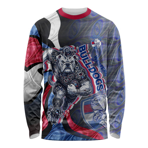 Personalised Western Bulldogs Long Sleeve Shirt Trippy Psychedelic Abstract Art Mascot Football Fans
