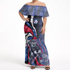 Personalised Western Bulldogs Off Shoulder Maxi Dress Trippy Psychedelic Abstract Art Mascot Football Fans