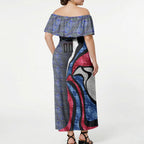 Personalised Western Bulldogs Off Shoulder Maxi Dress Trippy Psychedelic Abstract Art Mascot Football Fans