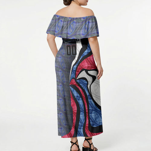 Personalised Western Bulldogs Off Shoulder Maxi Dress Trippy Psychedelic Abstract Art Mascot Football Fans