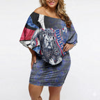 Personalised Western Bulldogs Off Shoulder Short Dress Trippy Psychedelic Abstract Art Mascot Football Fans