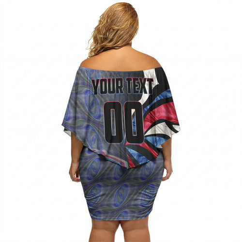 Personalised Western Bulldogs Off Shoulder Short Dress Trippy Psychedelic Abstract Art Mascot Football Fans