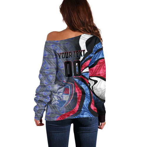 Personalised Western Bulldogs Off Shoulder Sweater Trippy Psychedelic Abstract Art Mascot Football Fans