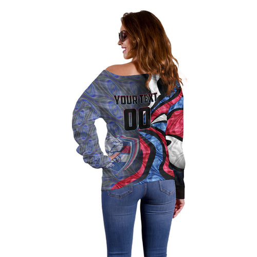 Personalised Western Bulldogs Off Shoulder Sweater Trippy Psychedelic Abstract Art Mascot Football Fans