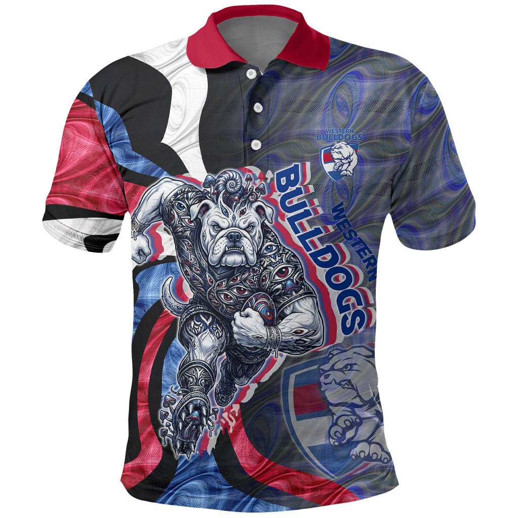 Personalised Western Bulldogs Polo Shirt Trippy Psychedelic Abstract Art Mascot Football Fans