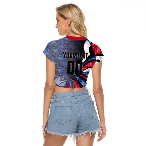 Personalised Western Bulldogs Raglan Cropped T Shirt Trippy Psychedelic Abstract Art Mascot Football Fans