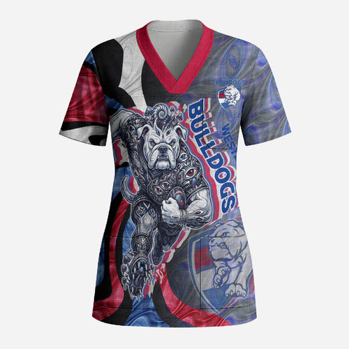 Personalised Western Bulldogs Scrub Top Trippy Psychedelic Abstract Art Mascot Football Fans