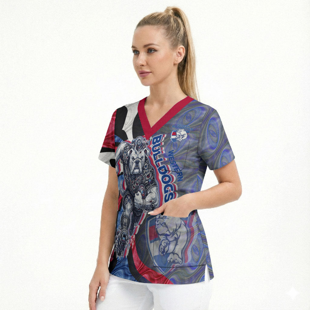 Personalised Western Bulldogs Scrub Top Trippy Psychedelic Abstract Art Mascot Football Fans