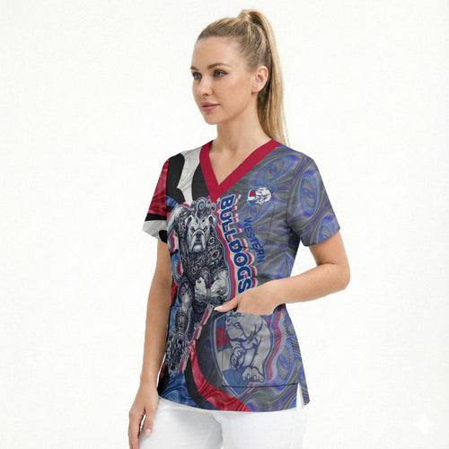Personalised Western Bulldogs Scrub Top Trippy Psychedelic Abstract Art Mascot Football Fans