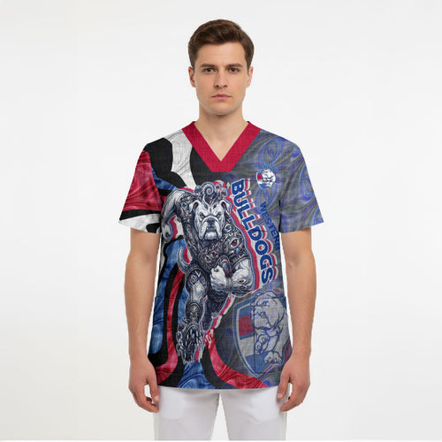 Personalised Western Bulldogs Scrub Top Trippy Psychedelic Abstract Art Mascot Football Fans