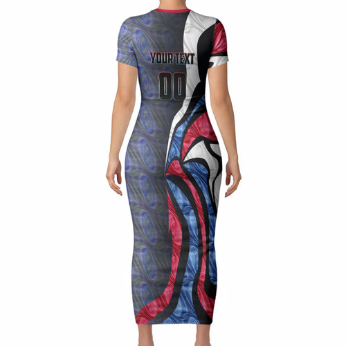Personalised Western Bulldogs Short Sleeve Bodycon Dress Trippy Psychedelic Abstract Art Mascot Football Fans