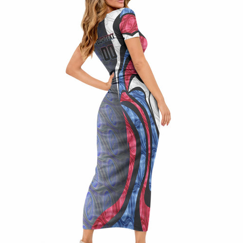 Personalised Western Bulldogs Short Sleeve Bodycon Dress Trippy Psychedelic Abstract Art Mascot Football Fans