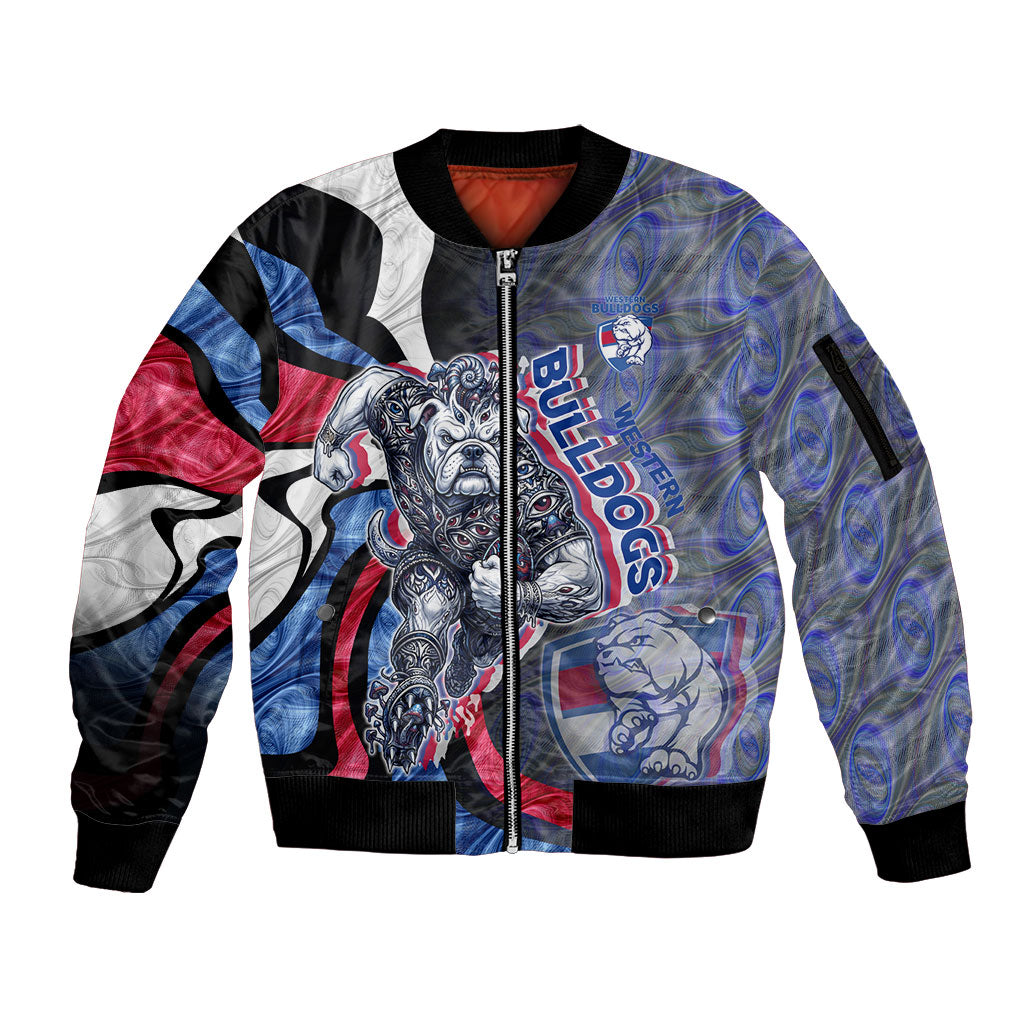 Personalised Western Bulldogs Sleeve Zip Bomber Jacket Trippy Psychedelic Abstract Art Mascot Football Fans