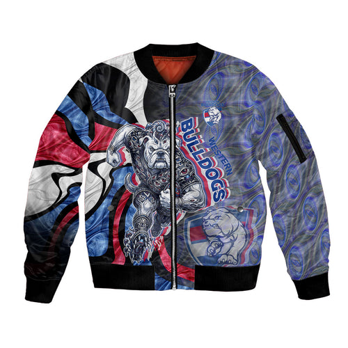 Personalised Western Bulldogs Sleeve Zip Bomber Jacket Trippy Psychedelic Abstract Art Mascot Football Fans