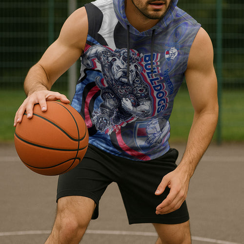 Personalised Western Bulldogs Sleeveless Hoodie Trippy Psychedelic Abstract Art Mascot Football Fans