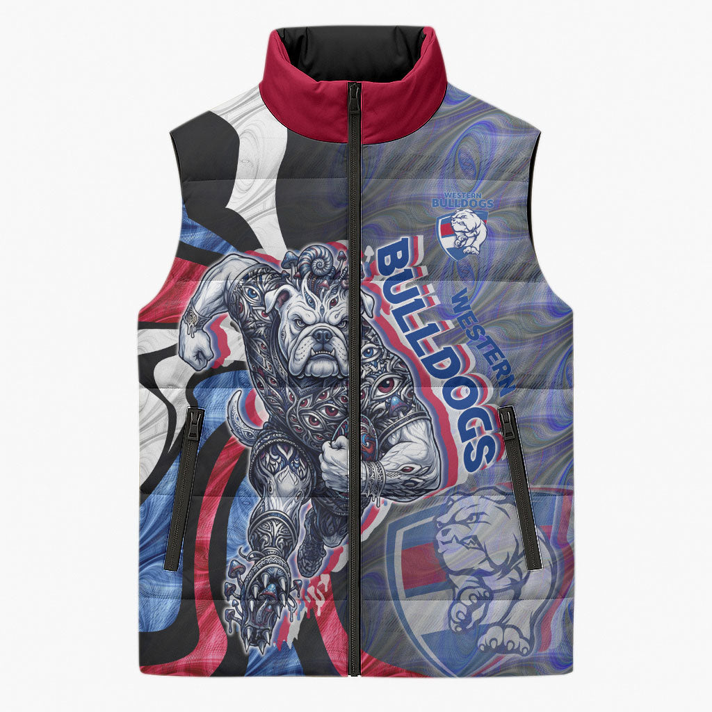 Personalised Western Bulldogs Sleeveless Puffer Jacket Trippy Psychedelic Abstract Art Mascot Football Fans