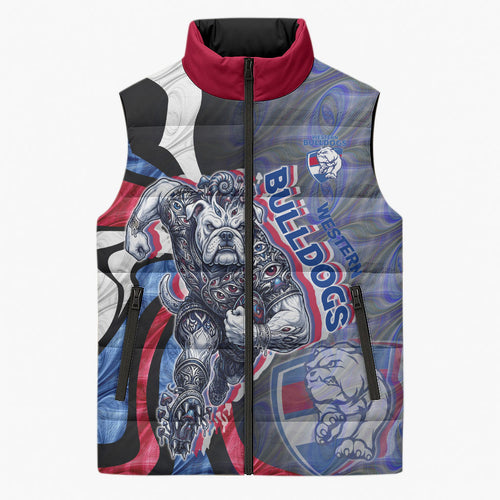 Personalised Western Bulldogs Sleeveless Puffer Jacket Trippy Psychedelic Abstract Art Mascot Football Fans