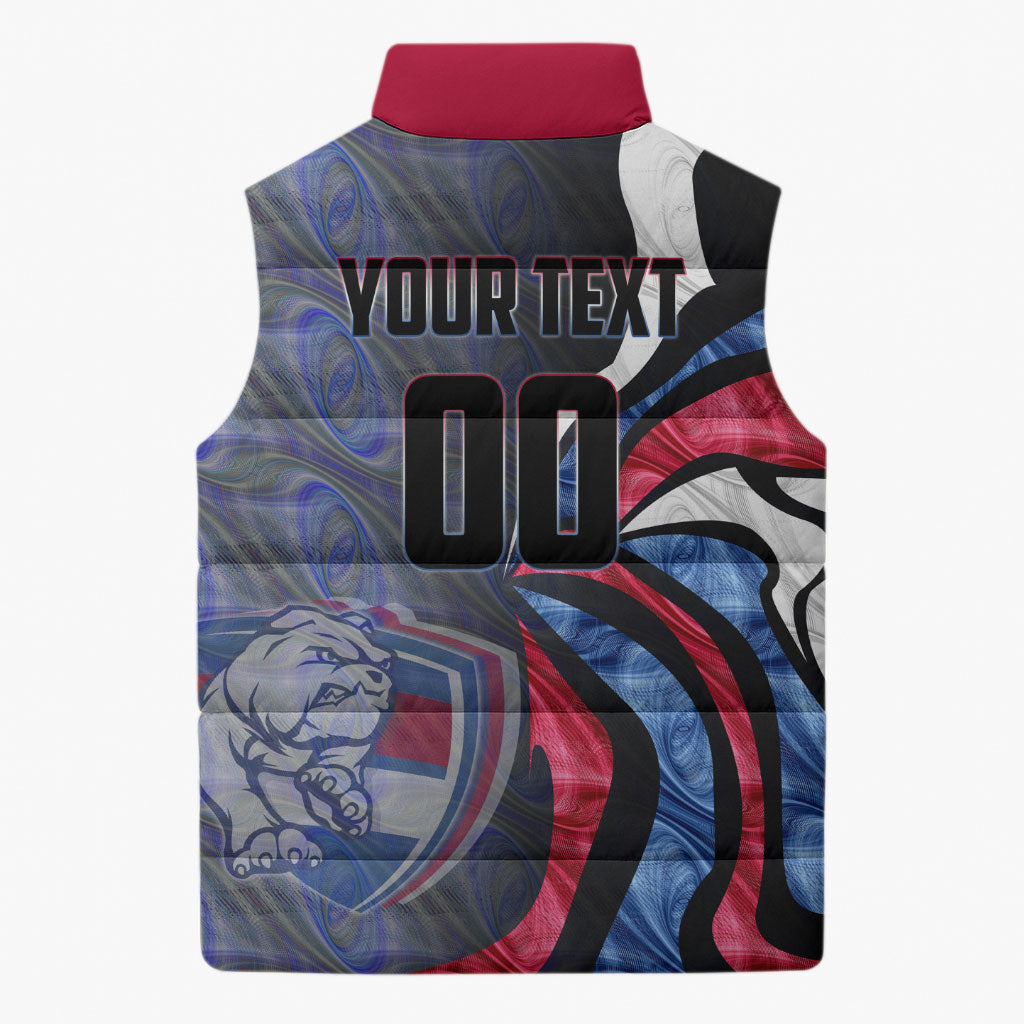 Personalised Western Bulldogs Sleeveless Puffer Jacket Trippy Psychedelic Abstract Art Mascot Football Fans