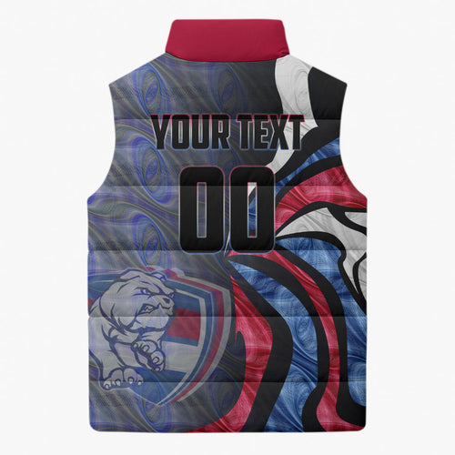 Personalised Western Bulldogs Sleeveless Puffer Jacket Trippy Psychedelic Abstract Art Mascot Football Fans