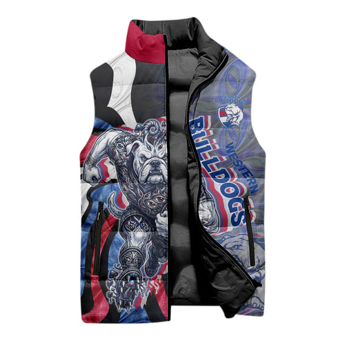 Personalised Western Bulldogs Sleeveless Puffer Jacket Trippy Psychedelic Abstract Art Mascot Football Fans