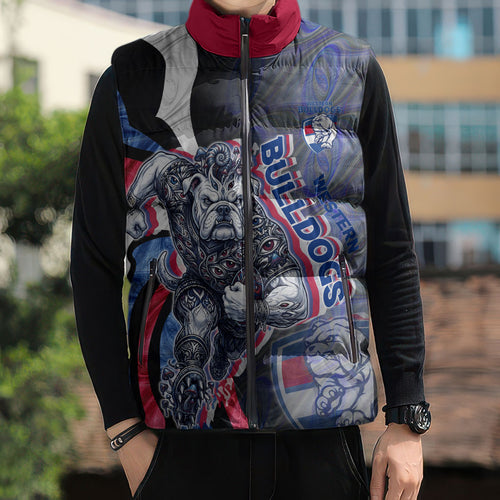 Personalised Western Bulldogs Sleeveless Puffer Jacket Trippy Psychedelic Abstract Art Mascot Football Fans