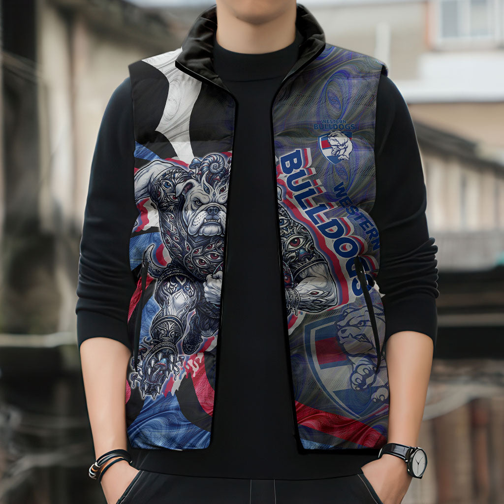Personalised Western Bulldogs Sleeveless Puffer Jacket Trippy Psychedelic Abstract Art Mascot Football Fans