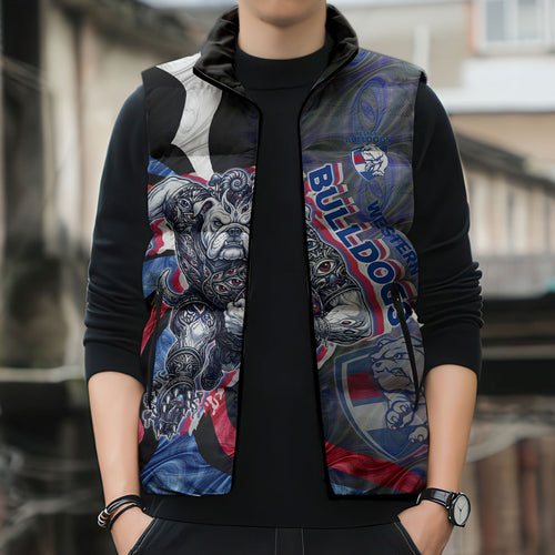 Personalised Western Bulldogs Sleeveless Puffer Jacket Trippy Psychedelic Abstract Art Mascot Football Fans