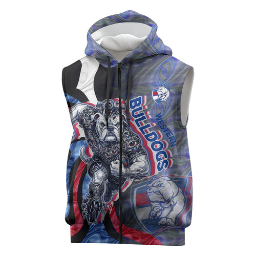 Personalised Western Bulldogs Sleeveless Zip Hoodie Trippy Psychedelic Abstract Art Mascot Football Fans