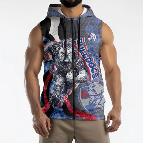 Personalised Western Bulldogs Sleeveless Zip Hoodie Trippy Psychedelic Abstract Art Mascot Football Fans