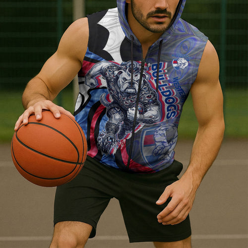 Personalised Western Bulldogs Sleeveless Zip Hoodie Trippy Psychedelic Abstract Art Mascot Football Fans