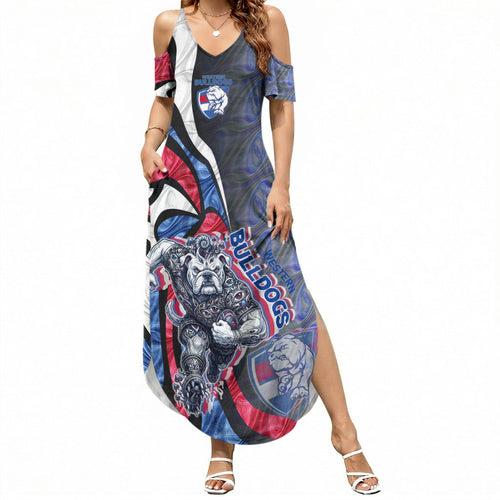 Personalised Western Bulldogs Summer Maxi Dress Trippy Psychedelic Abstract Art Mascot Football Fans