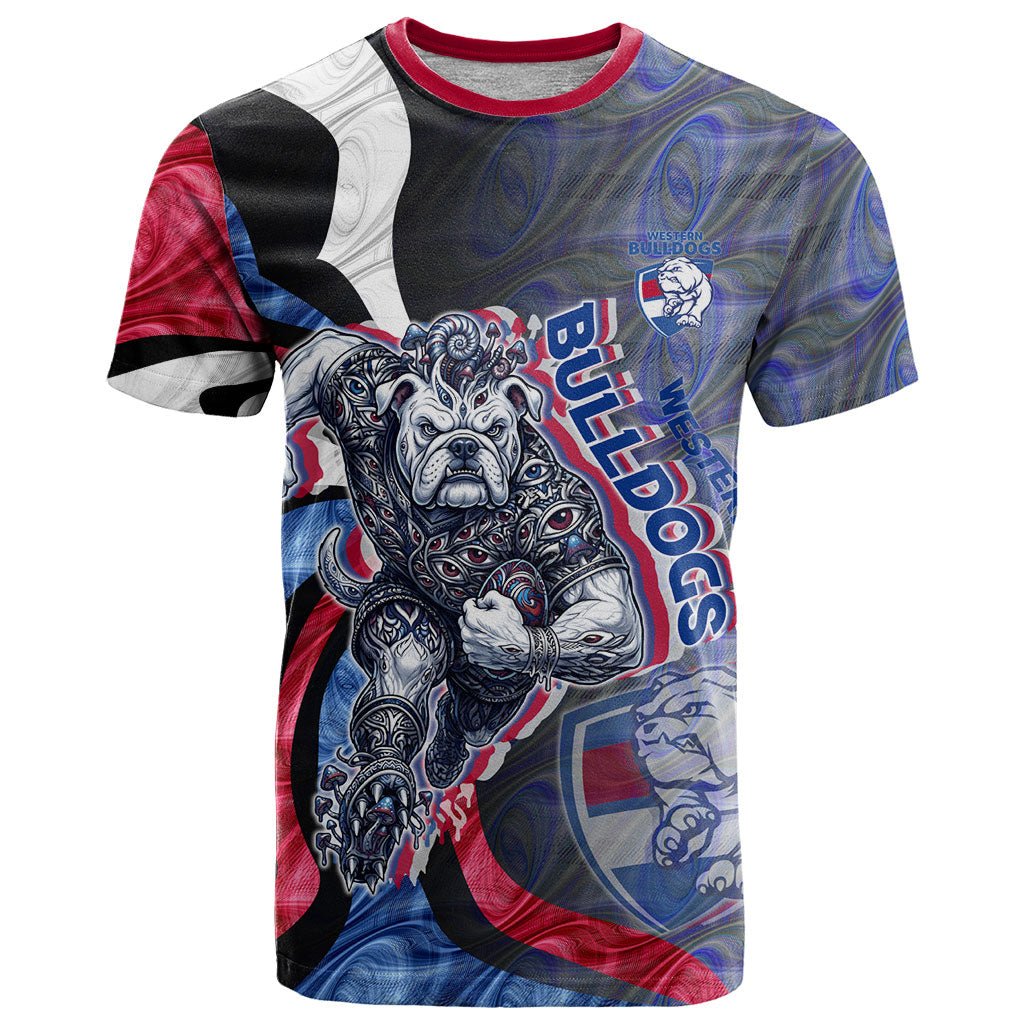 Personalised Western Bulldogs T Shirt Trippy Psychedelic Abstract Art Mascot Football Fans