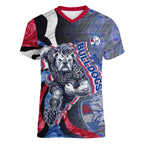 Personalised Western Bulldogs Women V-Neck T-Shirt Trippy Psychedelic Abstract Art Mascot Football Fans