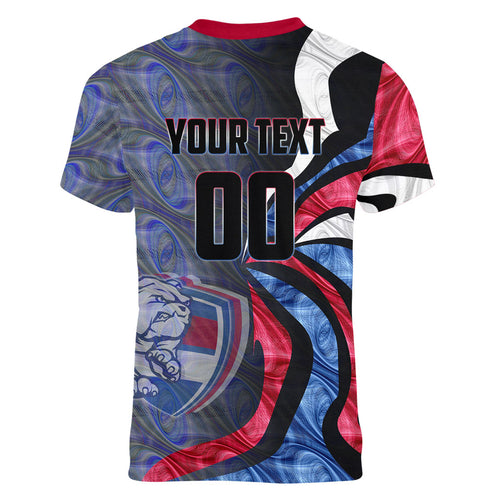 Personalised Western Bulldogs Women V-Neck T-Shirt Trippy Psychedelic Abstract Art Mascot Football Fans