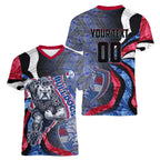 Personalised Western Bulldogs Women V-Neck T-Shirt Trippy Psychedelic Abstract Art Mascot Football Fans