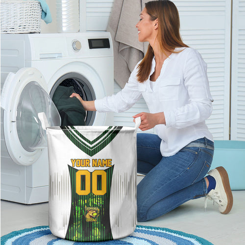 Personalised Tasmania Oztag Mascot Laundry Basket Green White Stripe Australian Flag Mascot