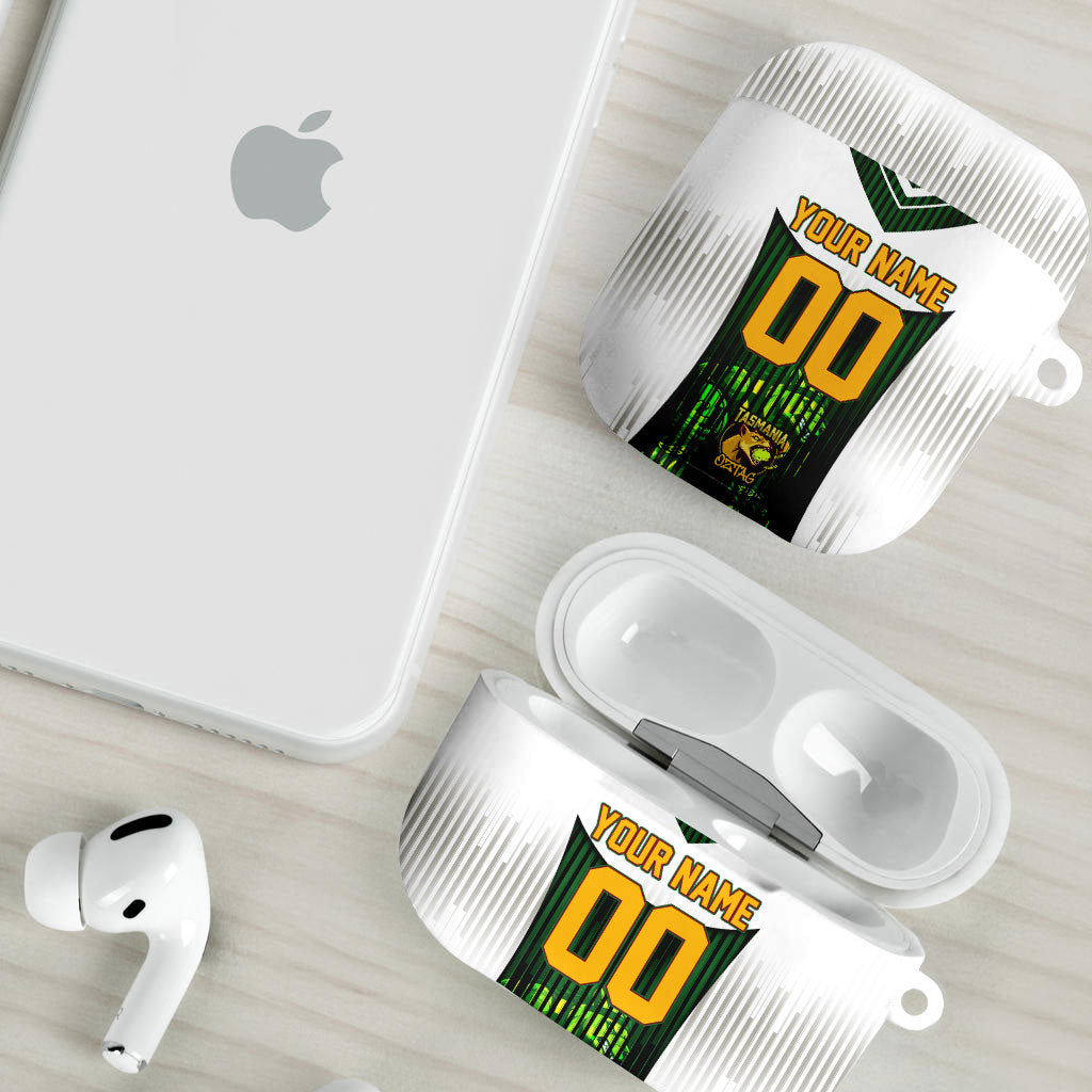 Personalised Tasmania Oztag Mascot AirPods Case Green White Stripe Australian Flag Mascot