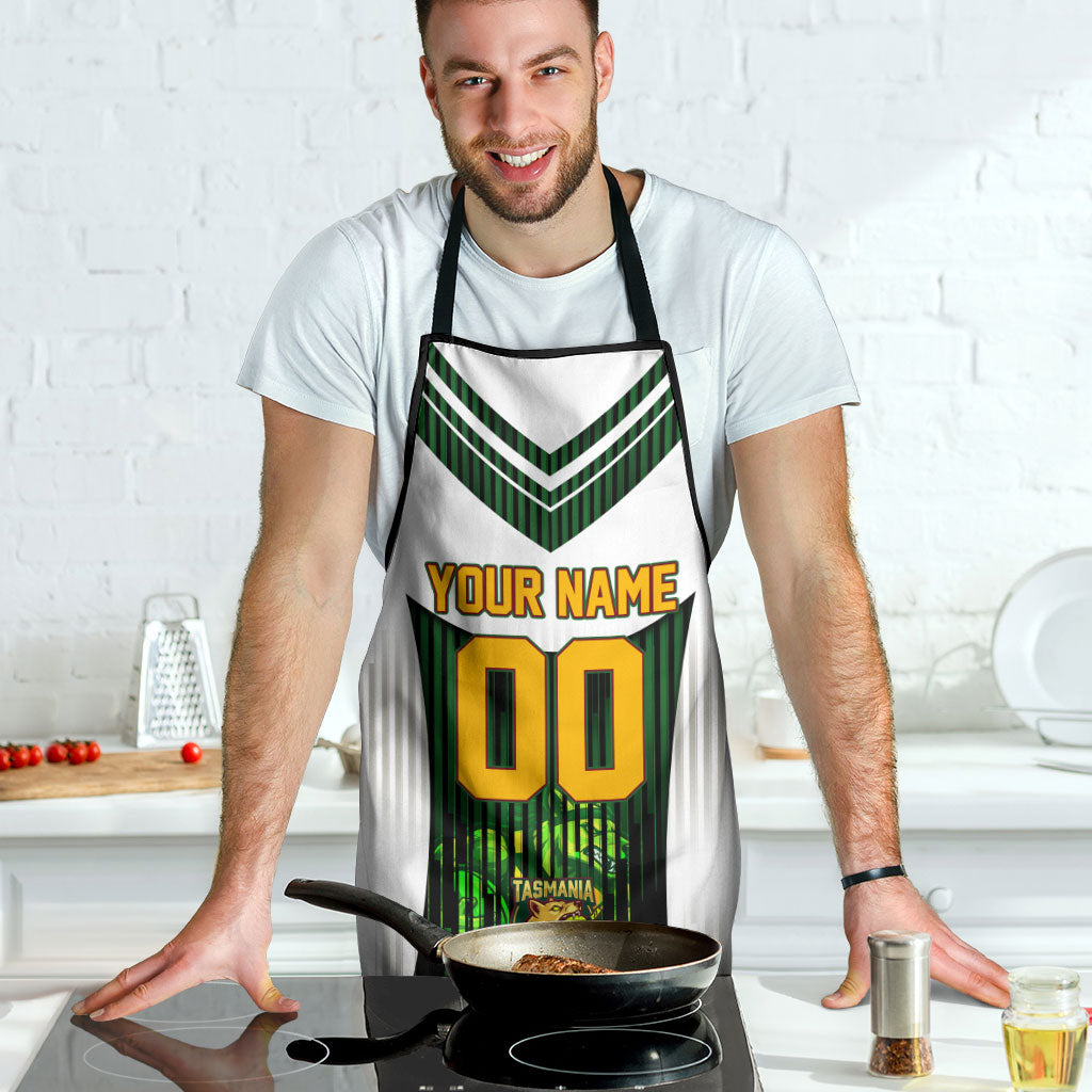 Personalised Tasmania Oztag Mascot Apron Green White Stripe Australian Flag Mascot