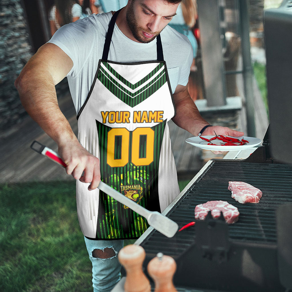 Personalised Tasmania Oztag Mascot Apron Green White Stripe Australian Flag Mascot