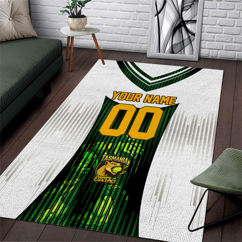 Personalised Tasmania Oztag Mascot Area Rug Green White Stripe Australian Flag Mascot