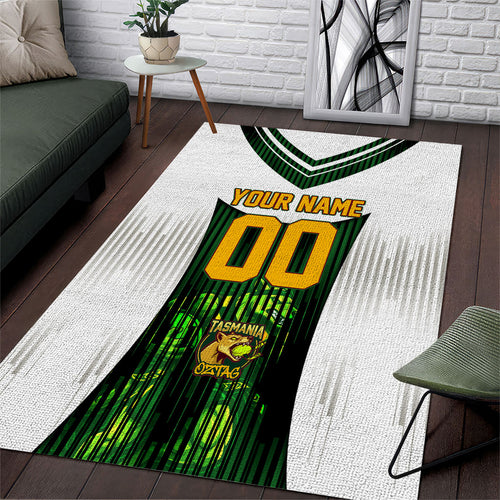 Personalised Tasmania Oztag Mascot Area Rug Green White Stripe Australian Flag Mascot