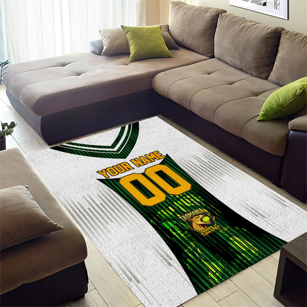 Personalised Tasmania Oztag Mascot Area Rug Green White Stripe Australian Flag Mascot